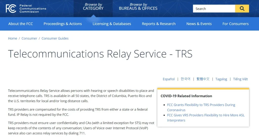 Telecommunications relay website